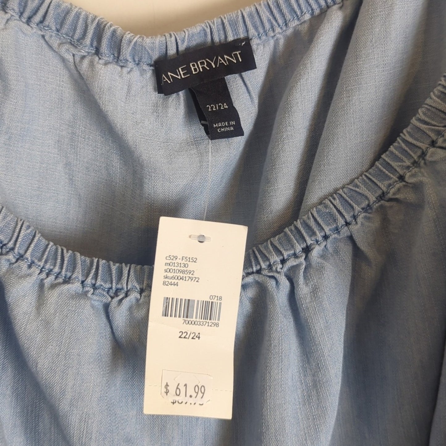 Chambray Boho Top Dramatic Ruffled Sleeves Women Size 22/24