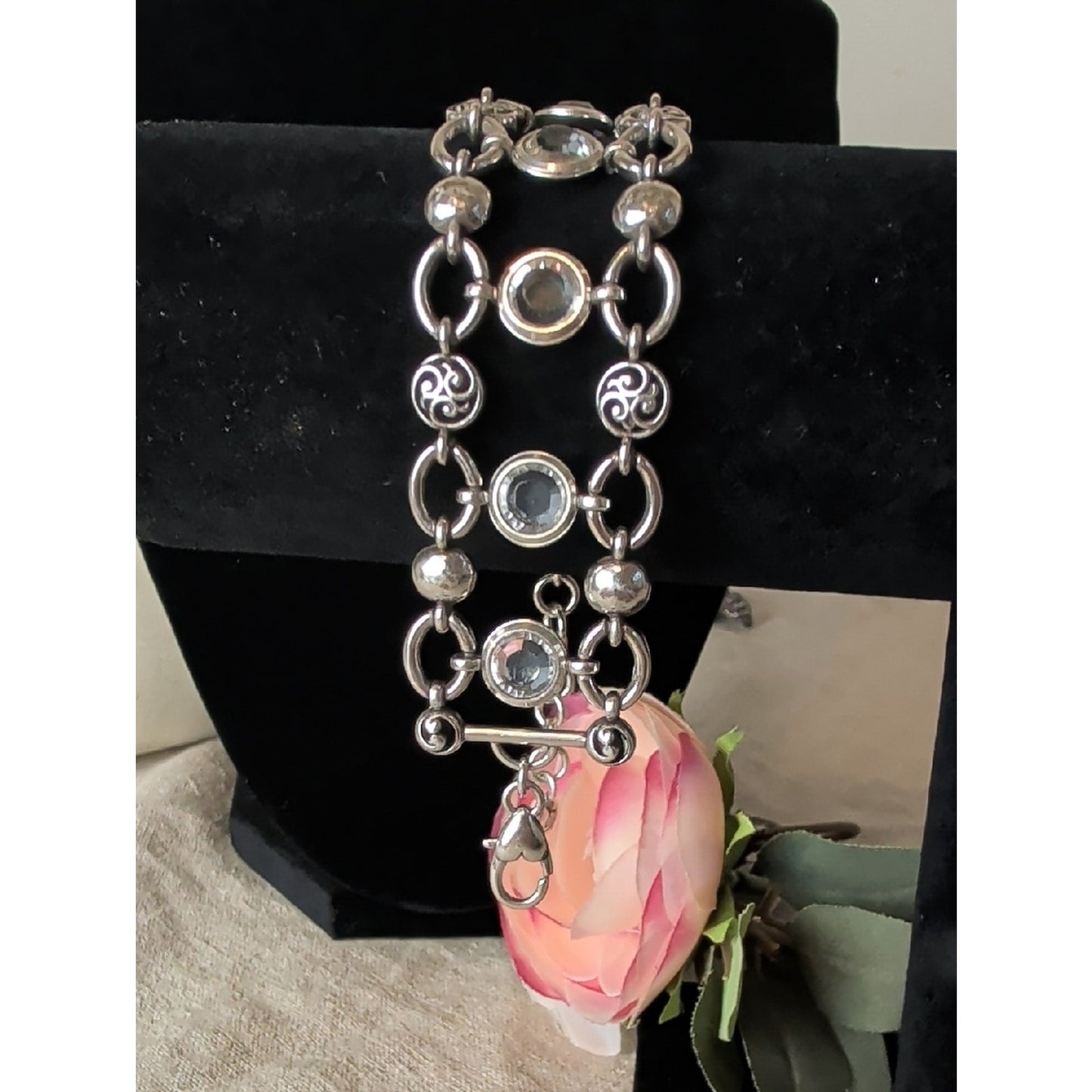 Brighton Silver Tone Station Bracelet Faceted Glass Crystal Artisan Link Jewelry