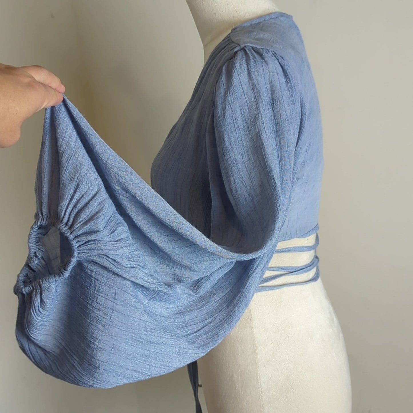 Festival Long Balloon Sleeve Wrap Crop Top Gauzy Knit Women's Size S
