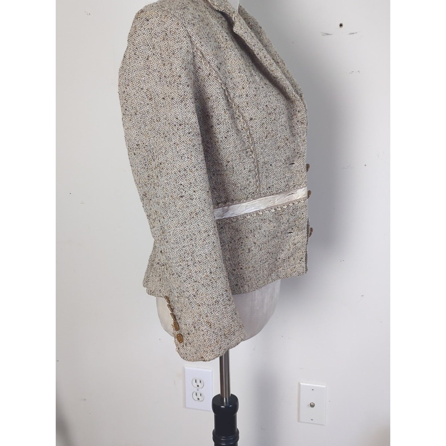 Vintage French Wool Tweed Blazer Angel Nina Paris Jacket Equestrian Style Small