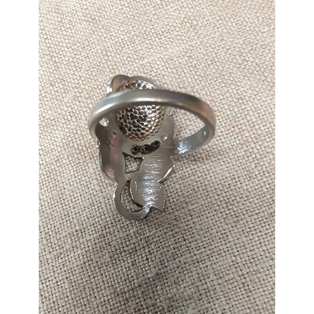 Whimsigoth Unique Vintage Rose Ring Rhinestones Silvertone Size 7.75