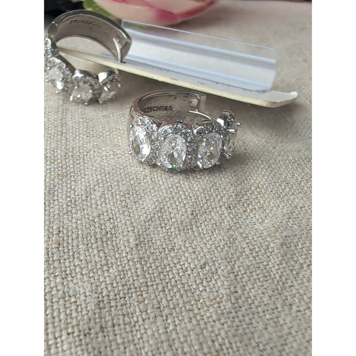 Côte d’Argent Sterling Silver CZ Huggie Hoop Earrings Vintage Bridal Sparkle