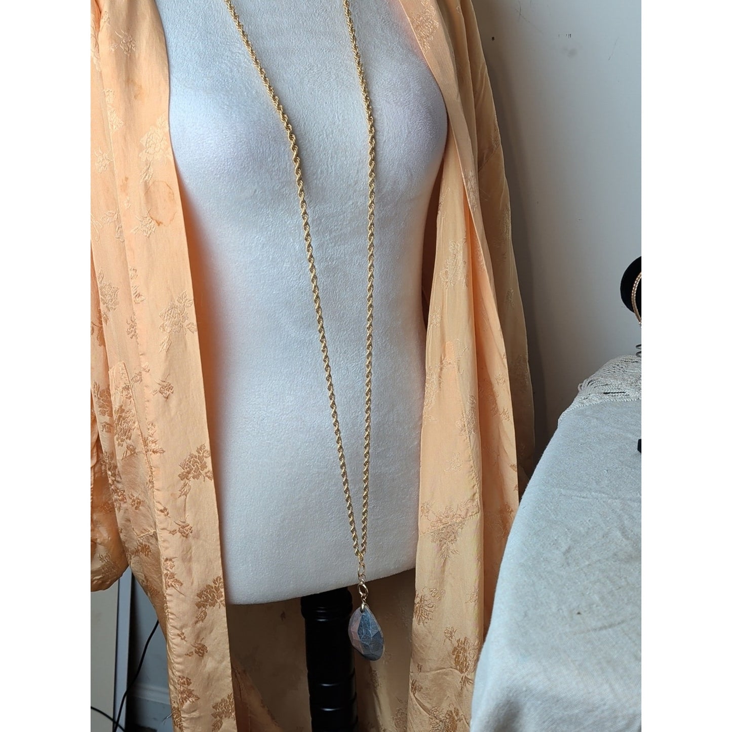 Vintage Monet Opera Length Necklace Oversized Clear Crystal Glass Pendant