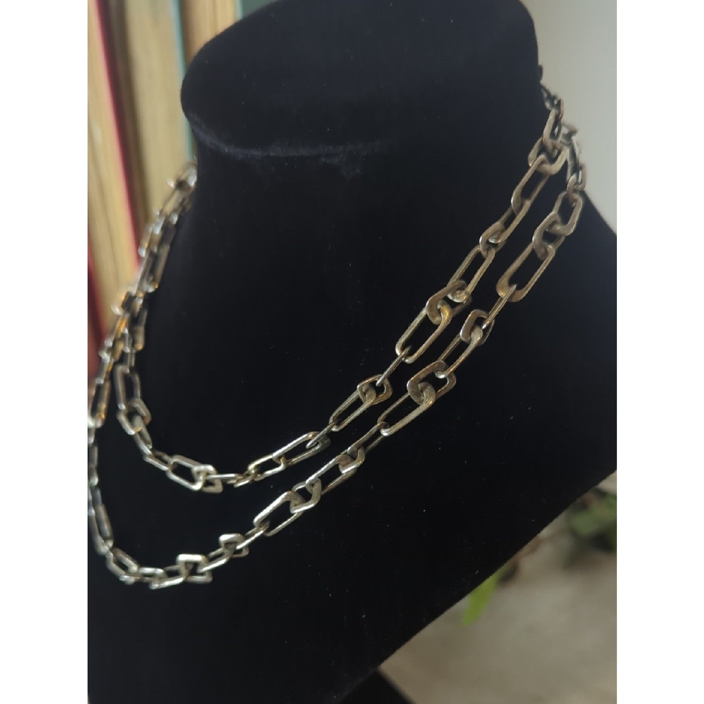 Fossil Chunky Toggle Chain Necklace Silver Tone  Heritage Link Statement