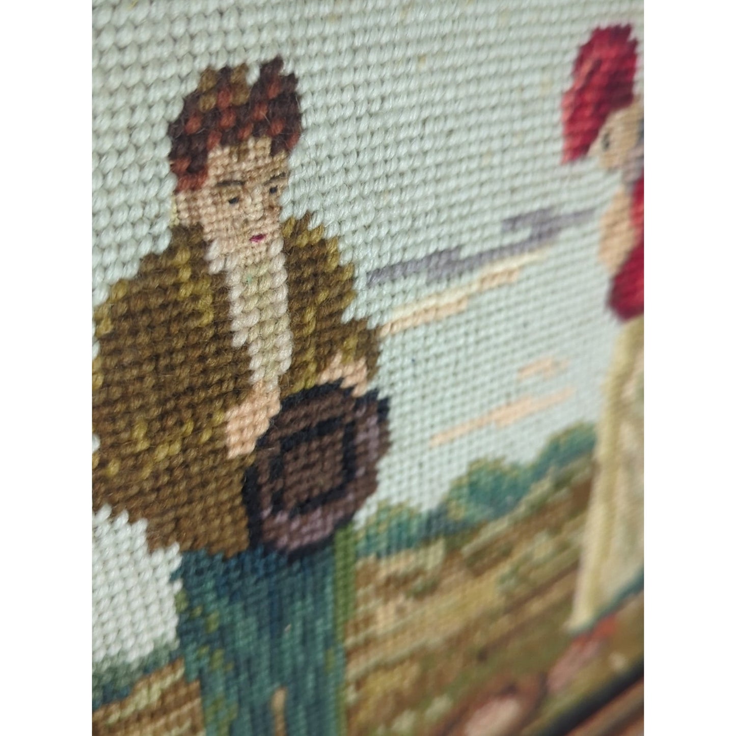 1960s Vintage Handmade Needlepoint Prayerful Farm Couple After Artist Millet