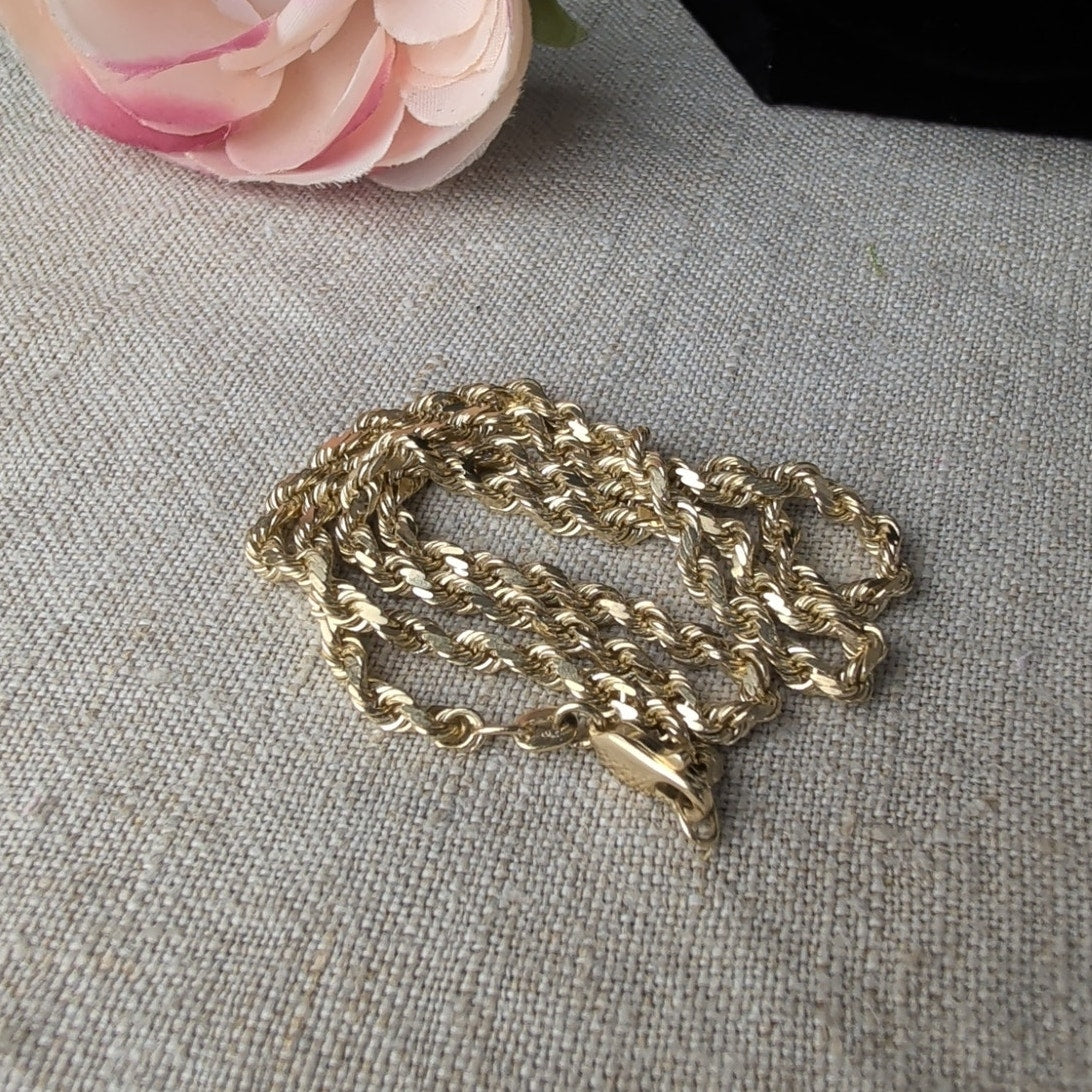 Vintage 14K Yellow Gold Solid Rope Chain Necklace 14 Grams 585 3.5mm
