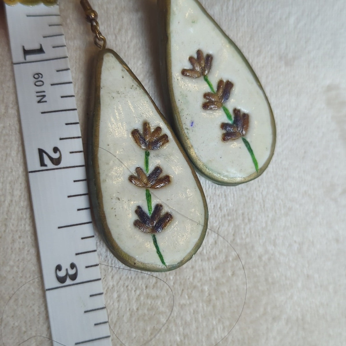 Vintage Hand-Painted Teardrop Earrings| Folk Art Floral Dangles Lightweight Wood
