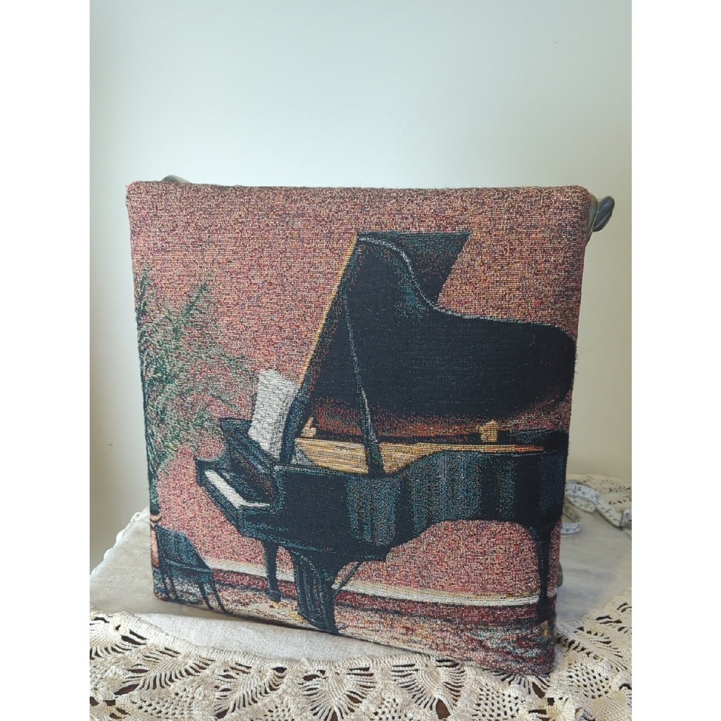 Vintage 90's/Y2K Tapestry Footstool  Baby Grand Piano Upholstery