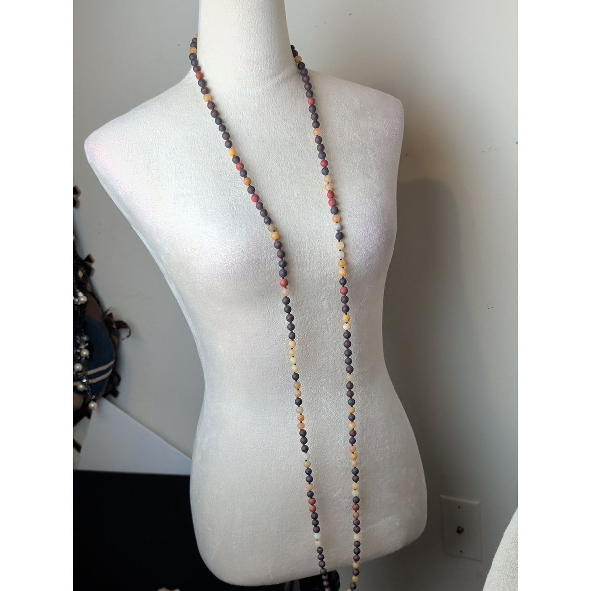 Vintage Artisan Hand-Knotted Mixed Natural Stone Necklace 30" Opera Length