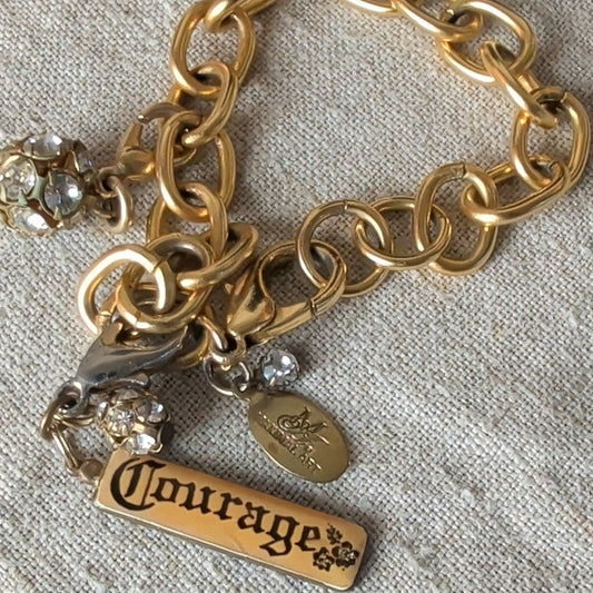 Signed Maximal Art Charm Bracelet Gold Tone Chunky Chain Dream Charm Rhinestone