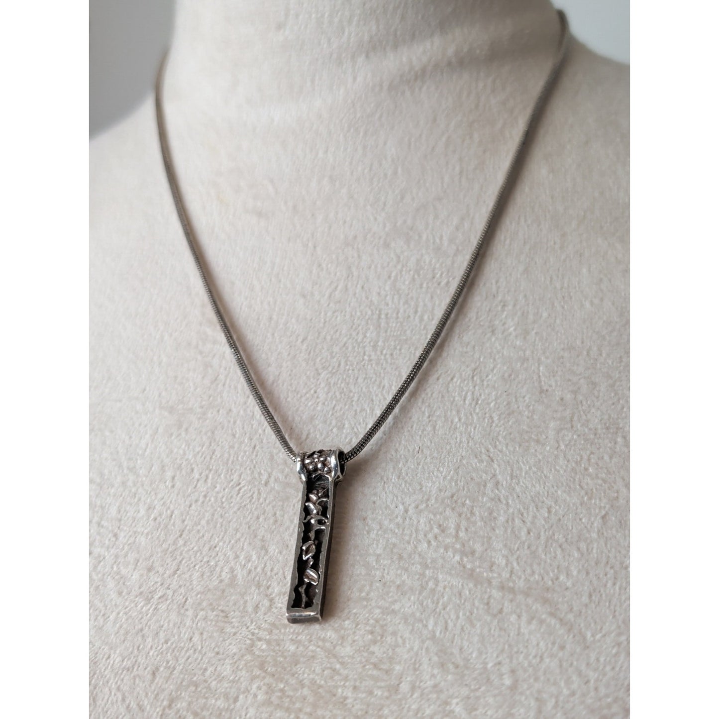 Floral Pendant Necklace 925 Botanical Bar Pendant Mixed Metal