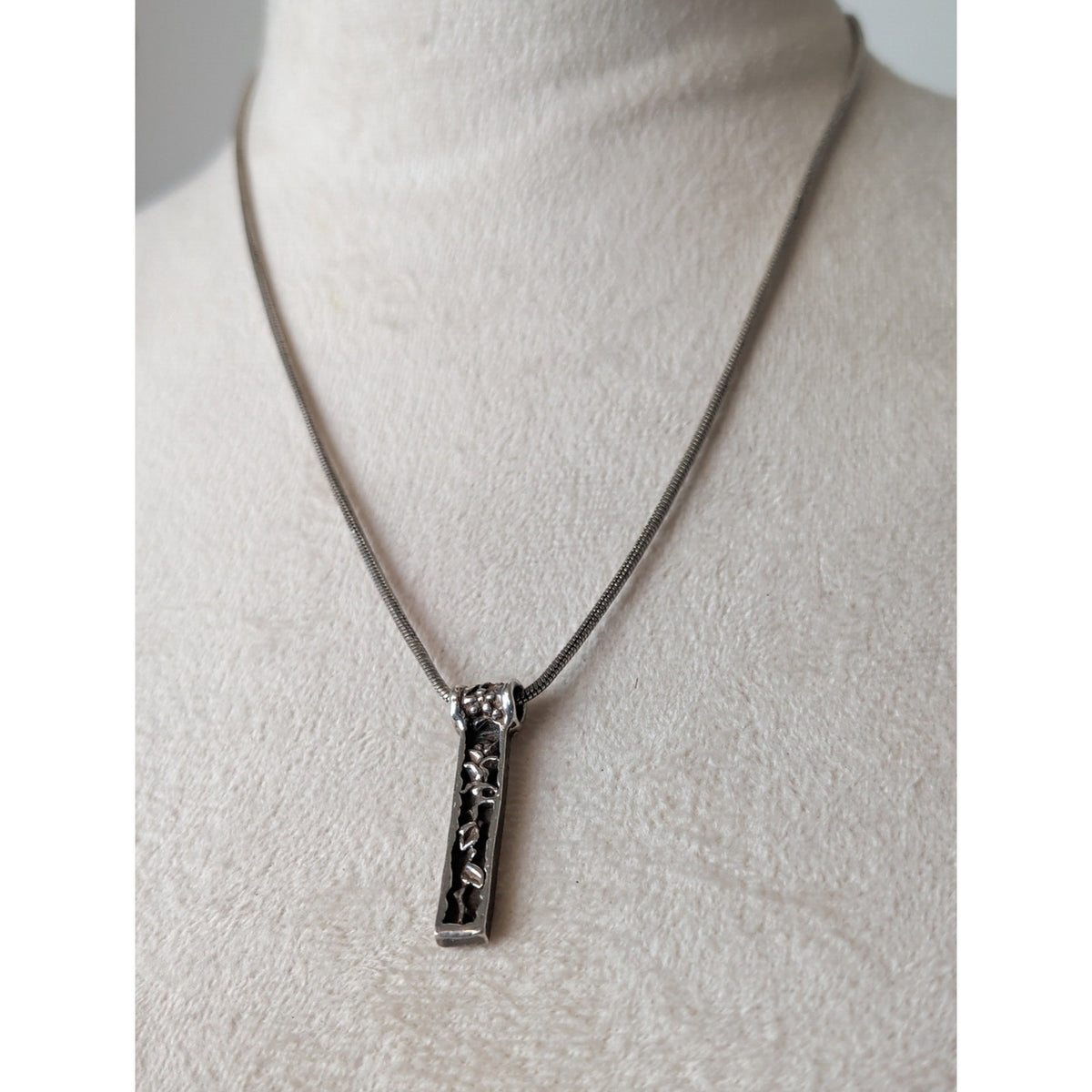 Floral Pendant Necklace 925 Botanical Bar Pendant Mixed Metal