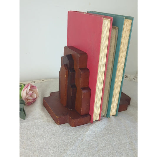 Vintage Wooden Bookends Set | MCM Brutalist Geometric Bookends | Mid Century