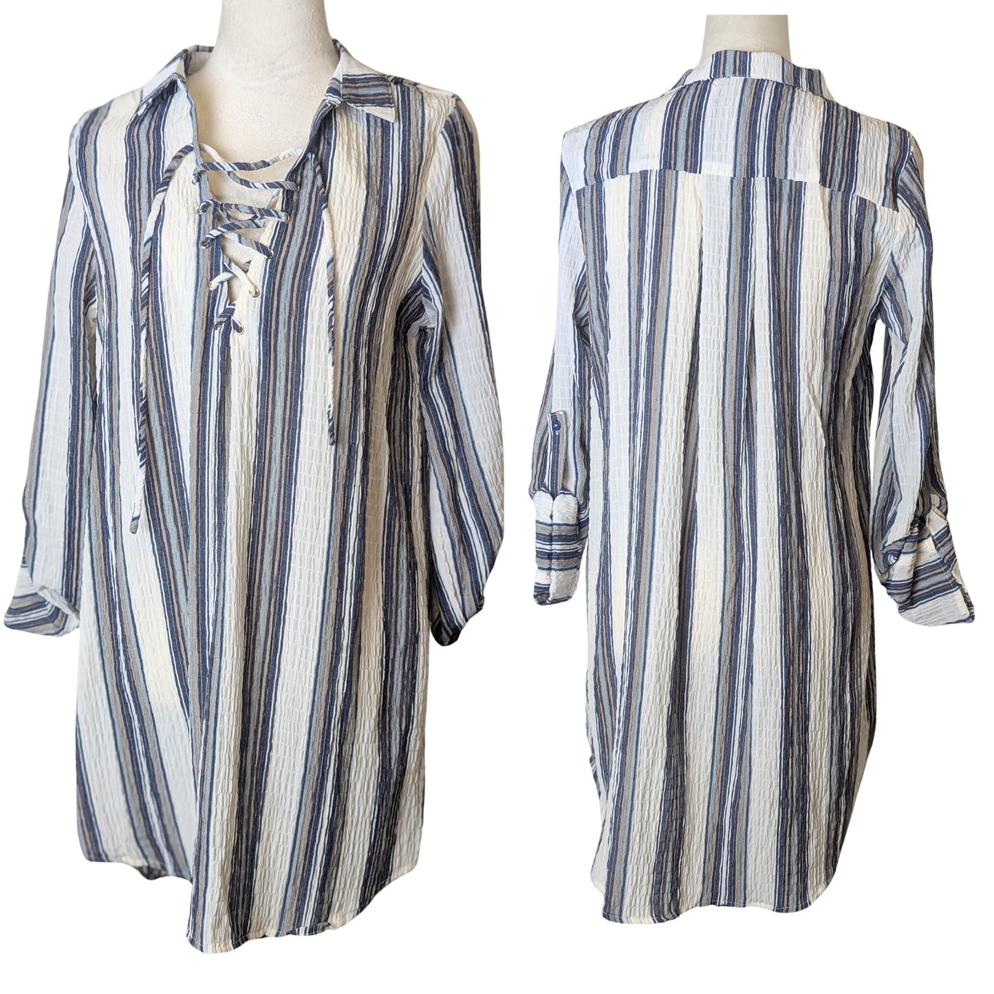 NWT Gauzy Knit Nautical Striped High Low Coastal Cowgirl Dress Large