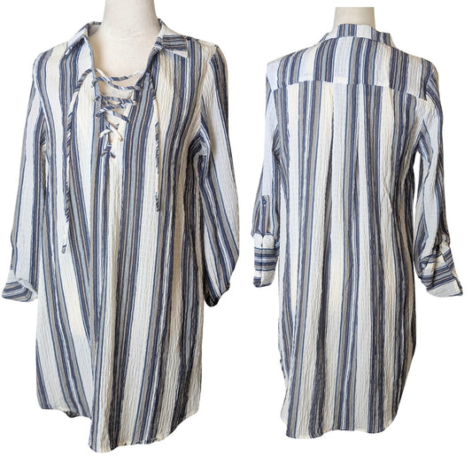 NWT Gauzy Knit Nautical Striped High Low Coastal Cowgirl Dress Large