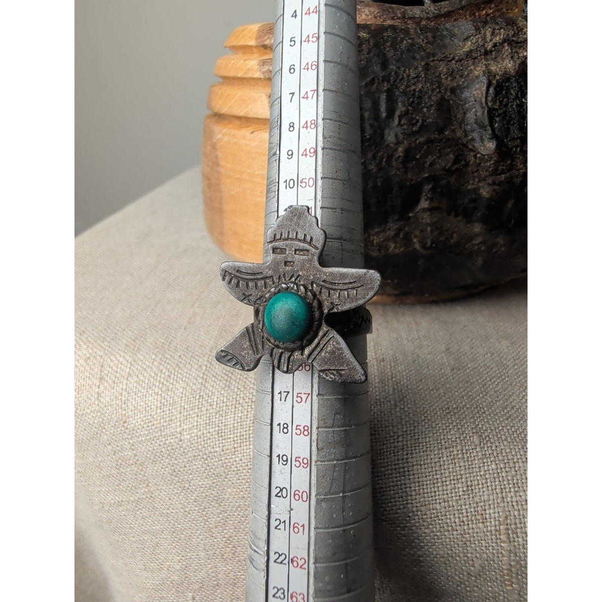 Vintage Fred Harvey Era Maisel's Indian Trading Post GREEN Turquoise Kachina Ring 4g