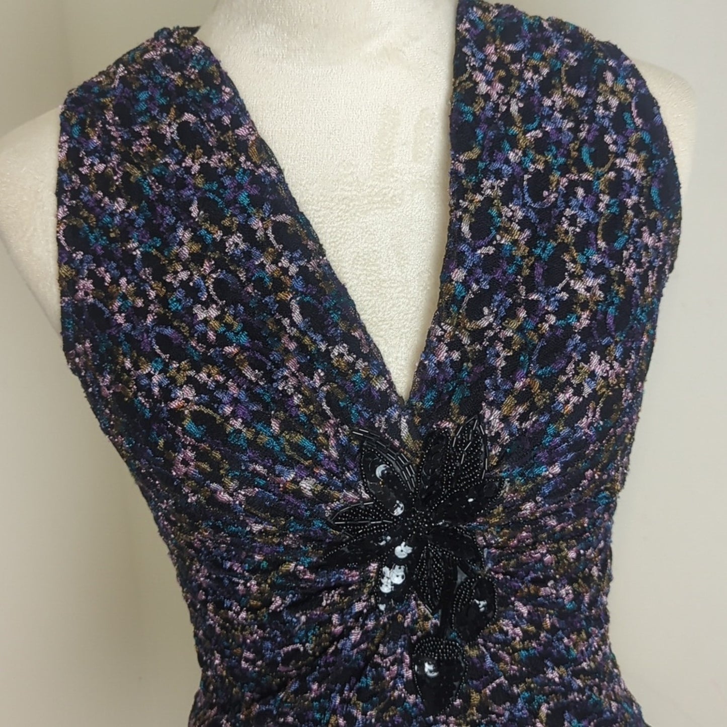 Fairycore Whimsigoth Semi-shear Lace Top With Jewel Embellishment XS