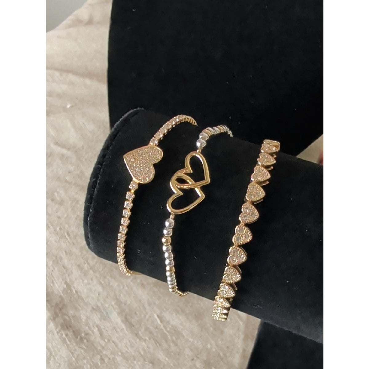 Coquette Heart Bracelet Stack Gold Tone Layered Set 3
