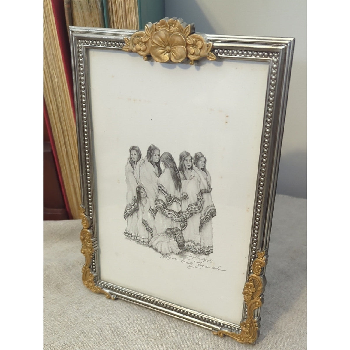 Vintage Framed Native American Print Signed Art Print Ornate Frame 7.5"X5.5"