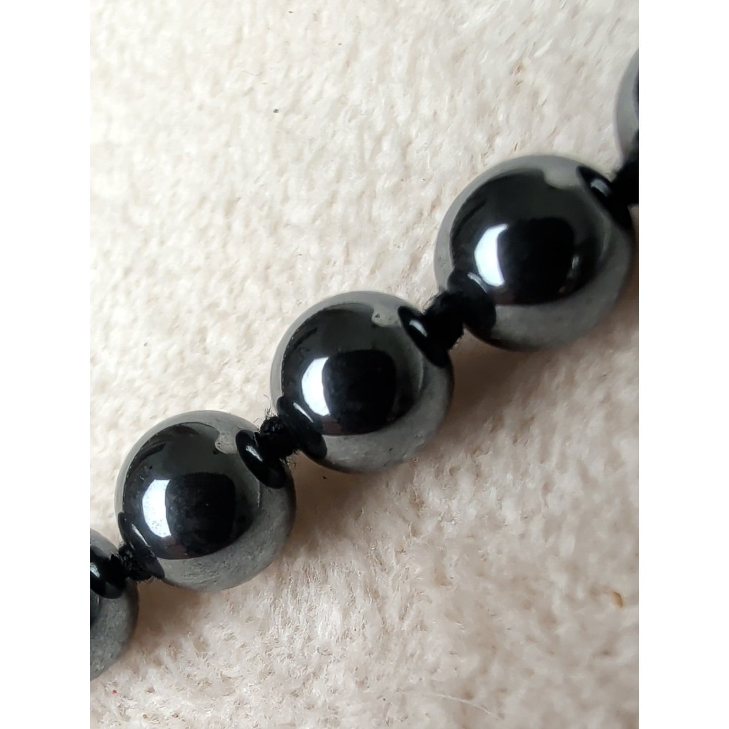 Vintage Natural Hematite Beaded Necklace Individually Hand-Knotted Gunmetal