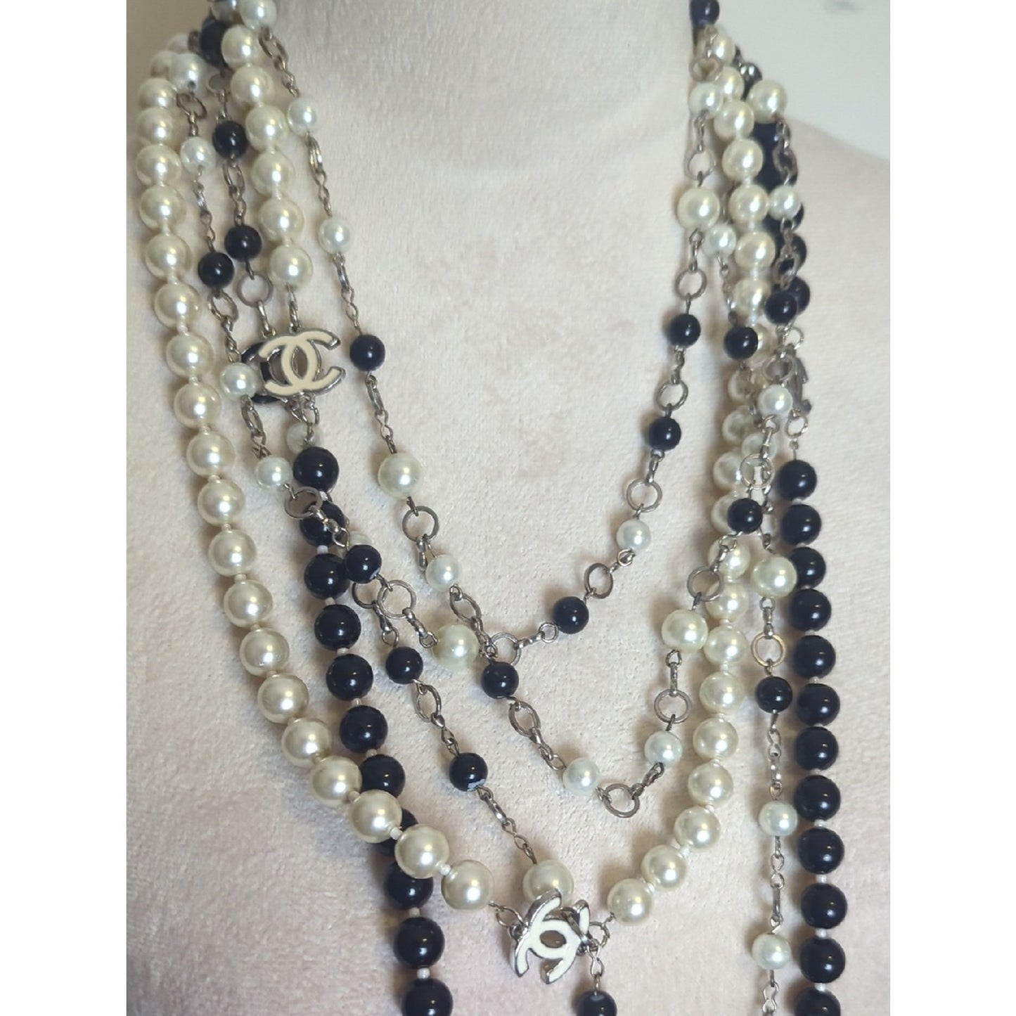 Black & Ivory Pearl Statement Necklace Layered Long Beaded Statement Strand