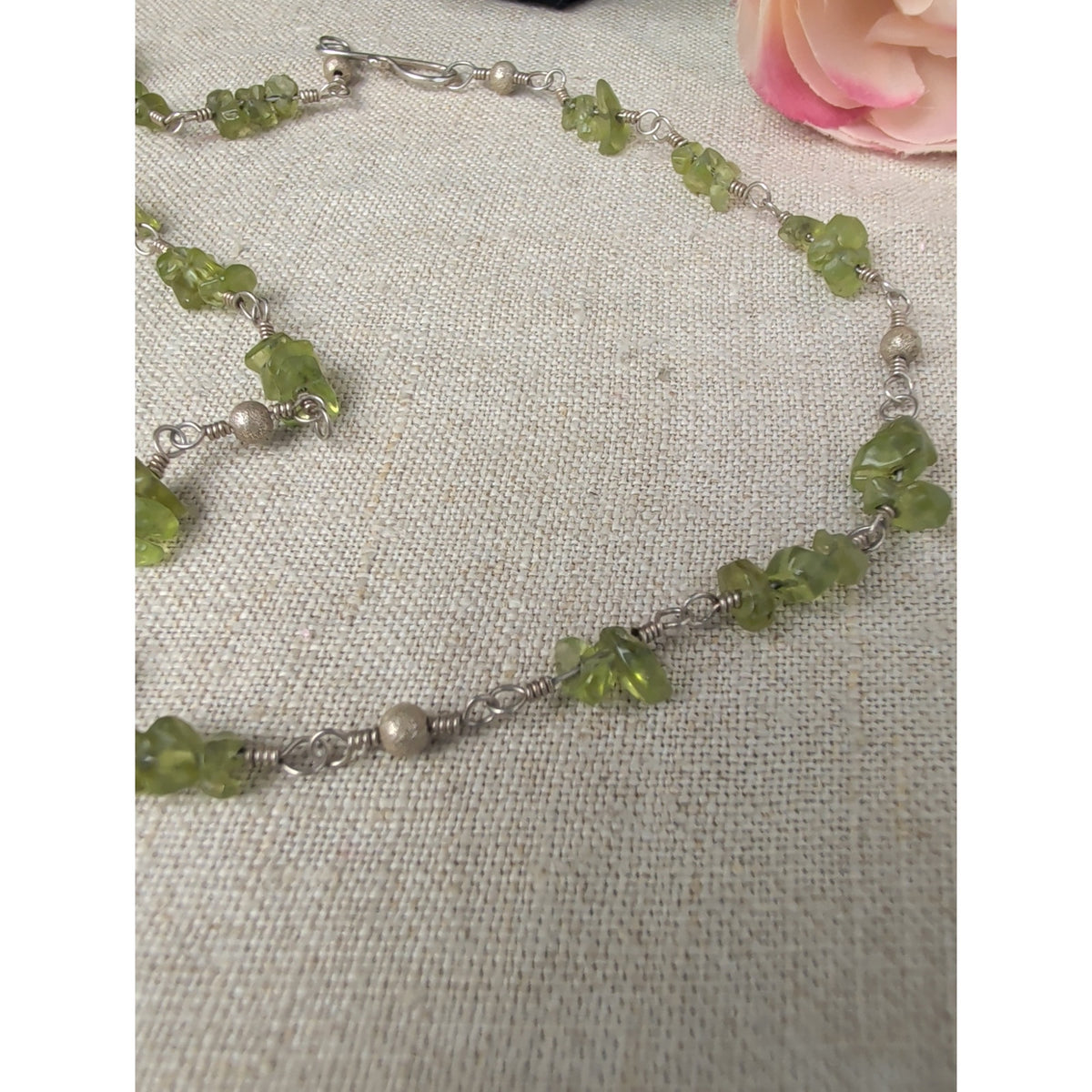 Vintage Raw Green Tourmaline Crystal Chip Necklace 925 Sterling Silver