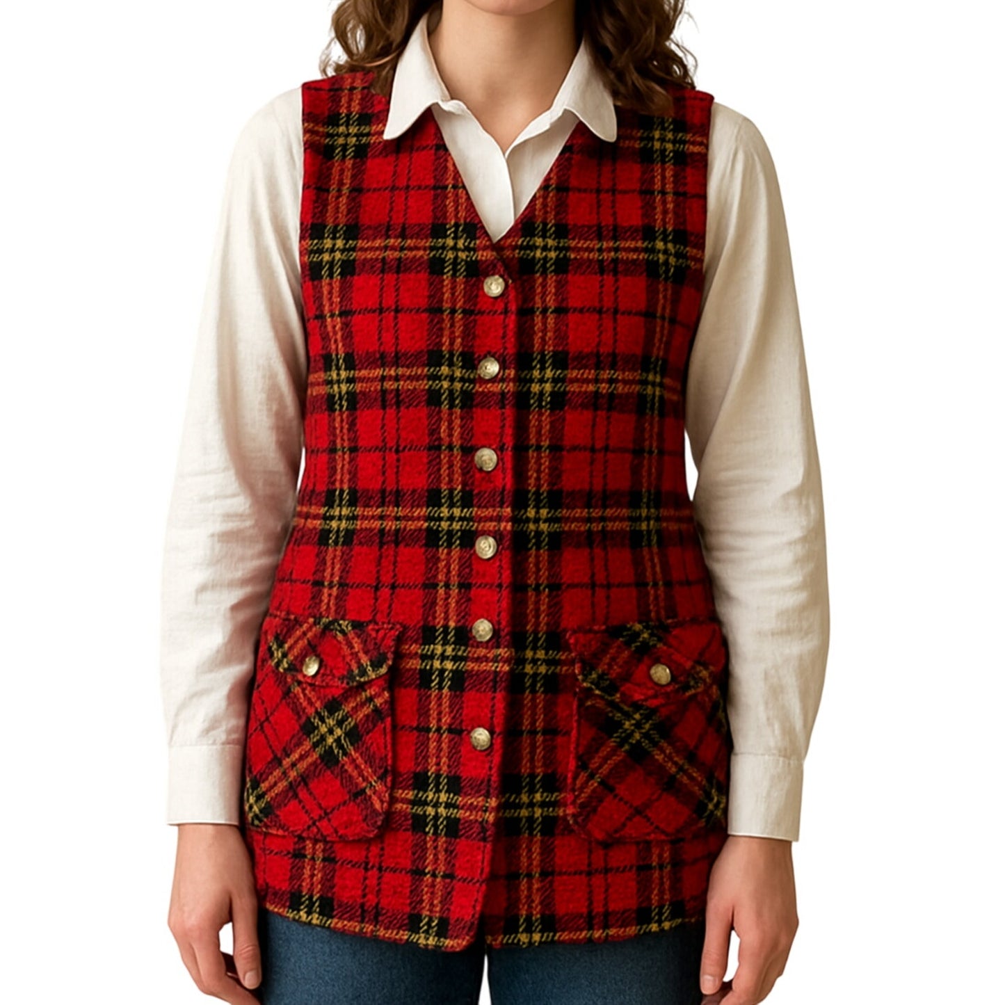 Vintage 60's/70's Tartan Plaid Button Down Vest Women's Size Large