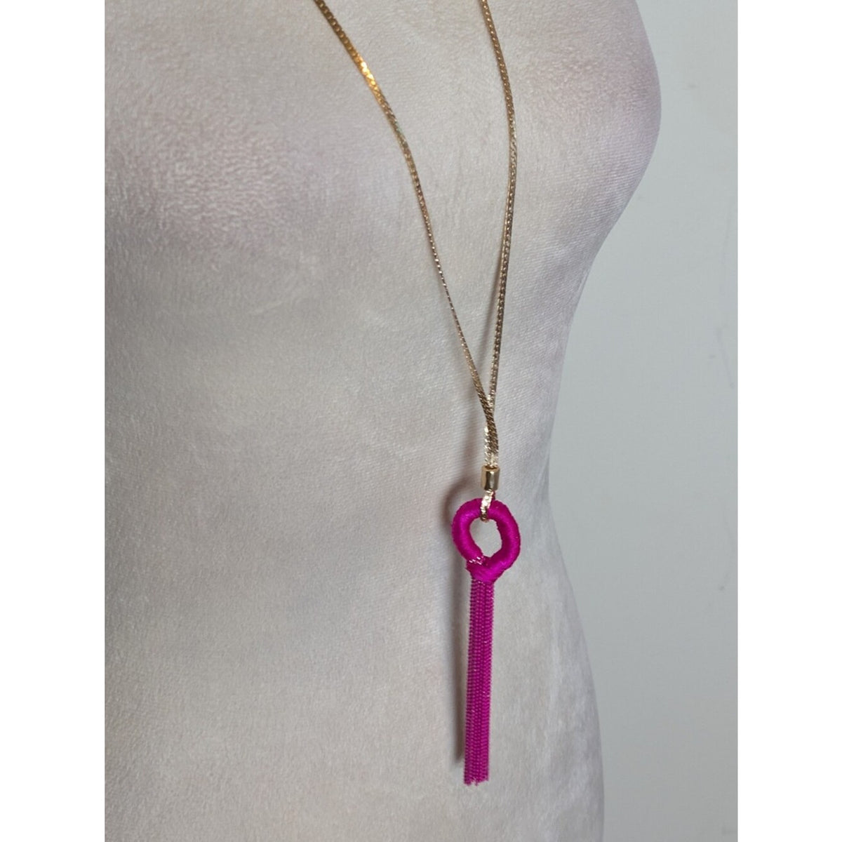 Y2K Hot Pink Tassel Necklace Barbiecore Long Pendant With Rhinestones