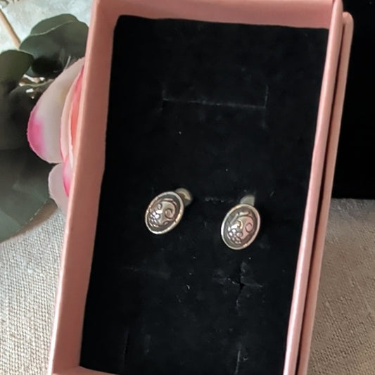 Vintage Sterling Silver Floral Post Earrings 925 Oval Scroll & Flower Studs