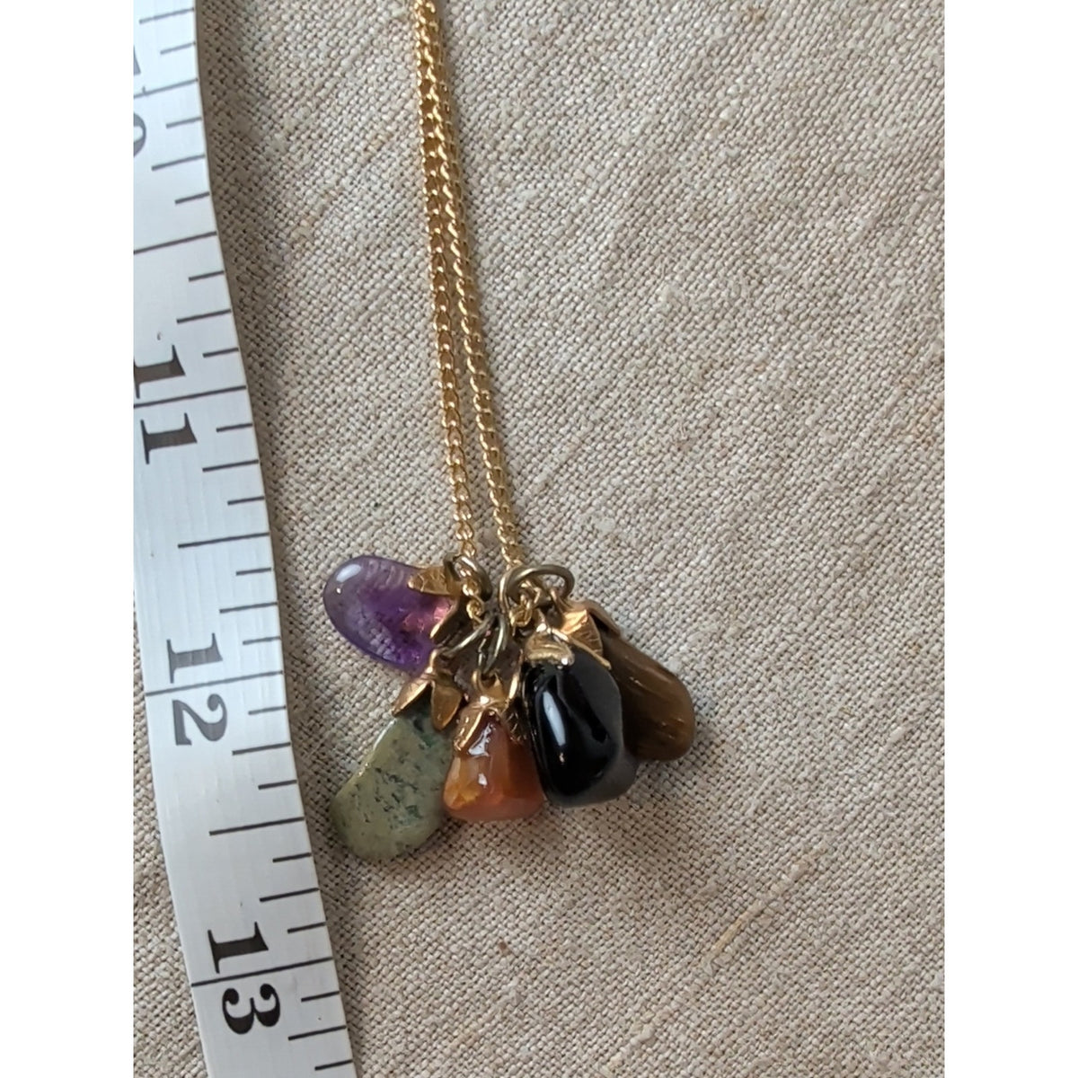 Genuine Mixed Gemstone Cluster Necklace Amethyst Tiger Eye Fairy Luxe
