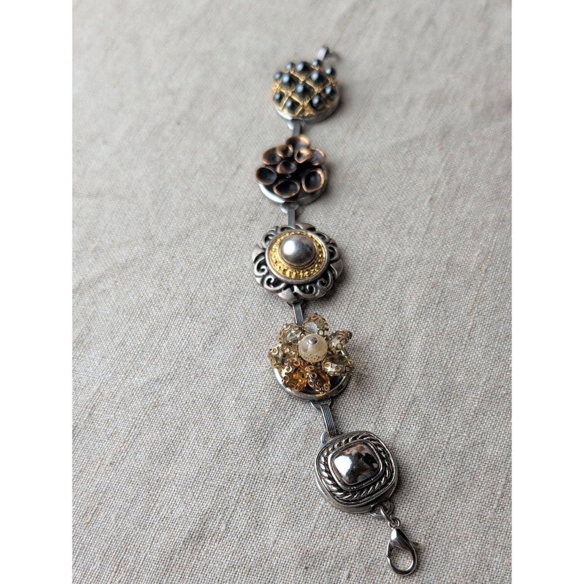 Vintage Artisan Assemblage Bracelet Mixed Metal Wearable Art Boho Luxe