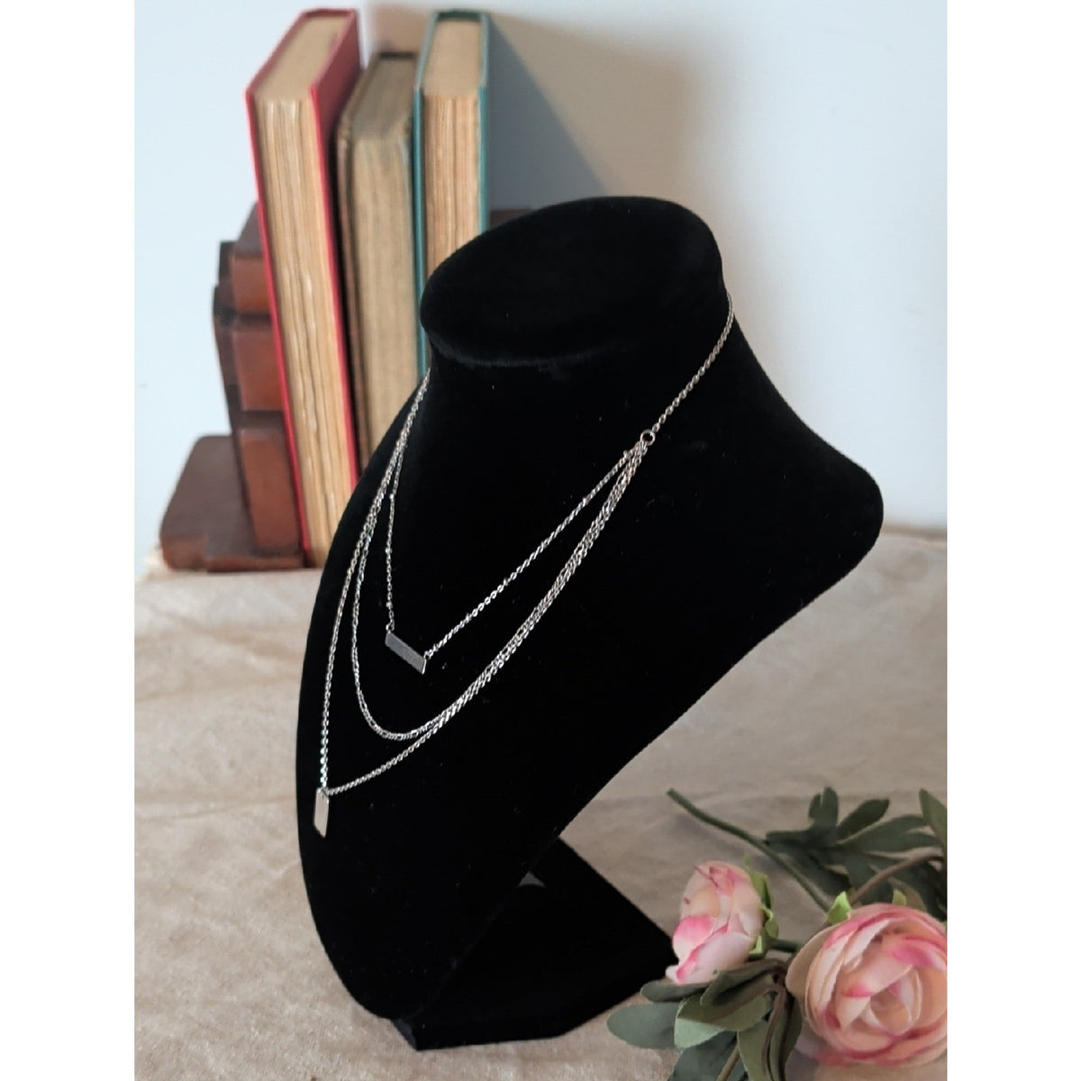 Forever Silver Triple Layered Bar Necklace Minimalist Silver Chain Stack Dainty