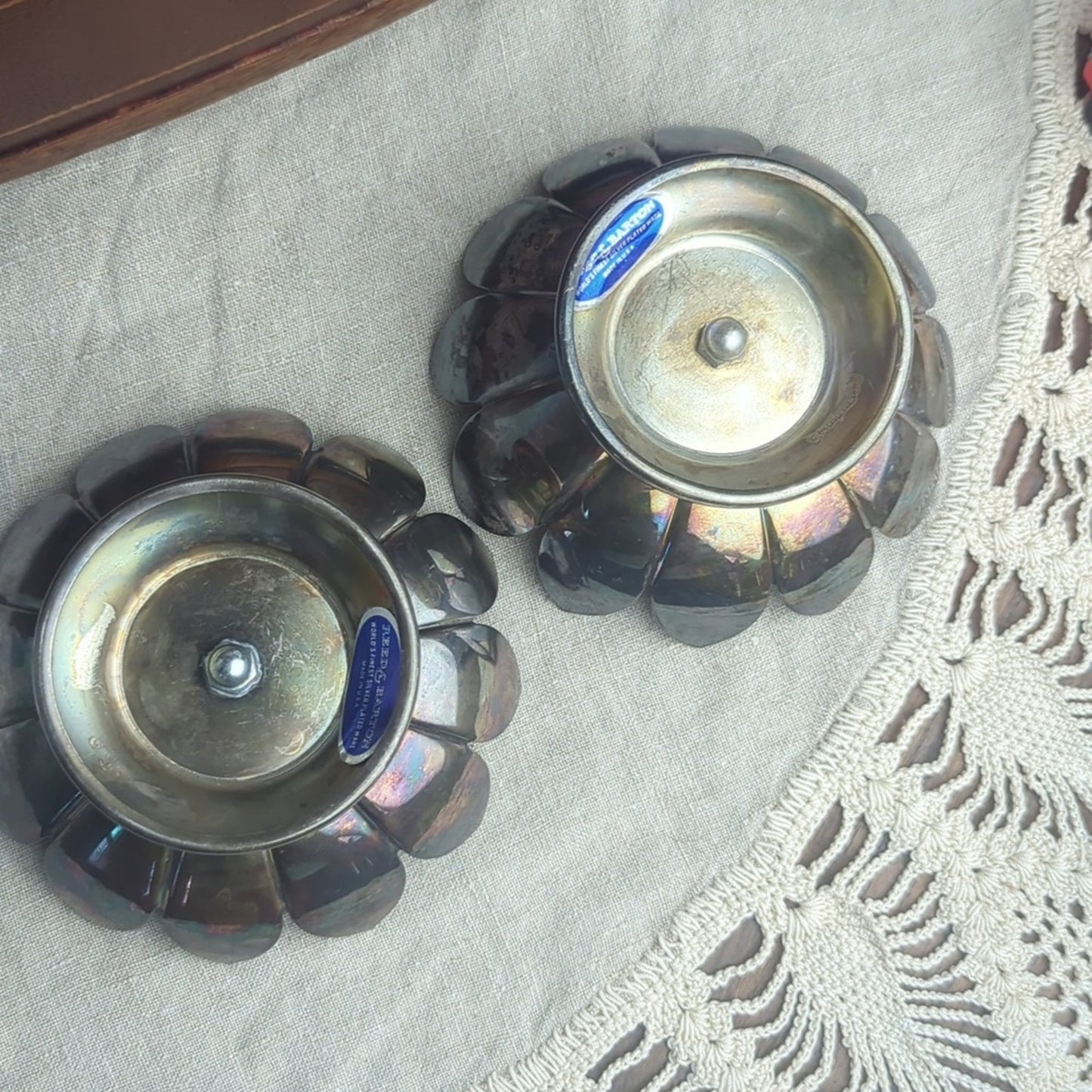 Vintage Silver Plated Candlestick Holders Floral Petal Lotus Hollywood Regency
