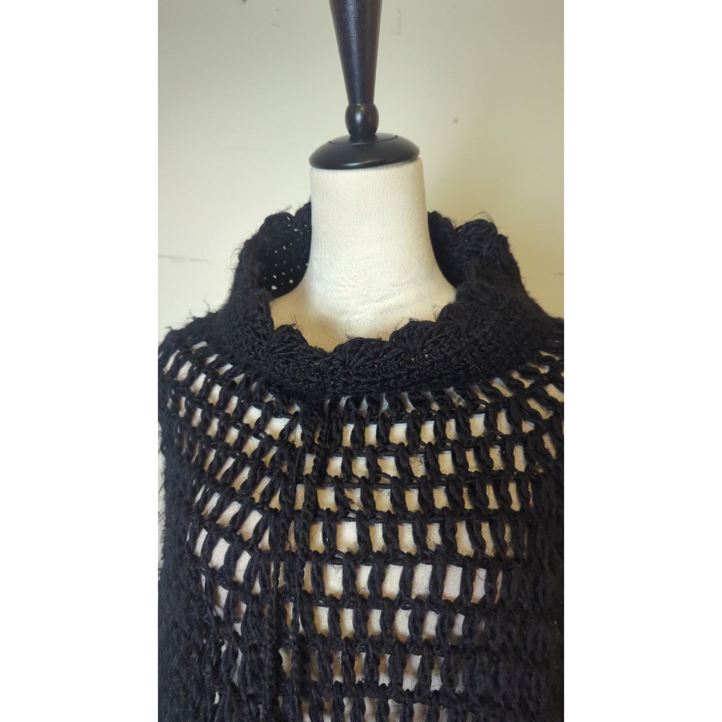 Fairy Grunge Black Open Knit Fringe Poncho Women's Medium