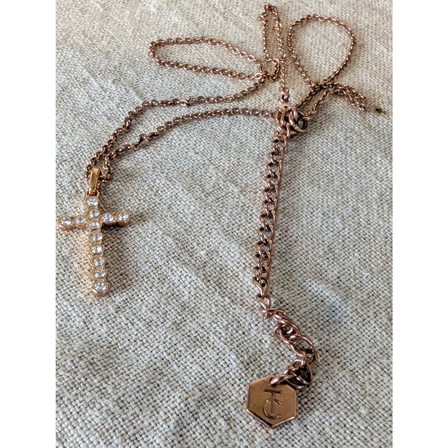 Rose Tone CZ Cross Necklace Dainty Minimalist Faith Jewelry Layering Necklace