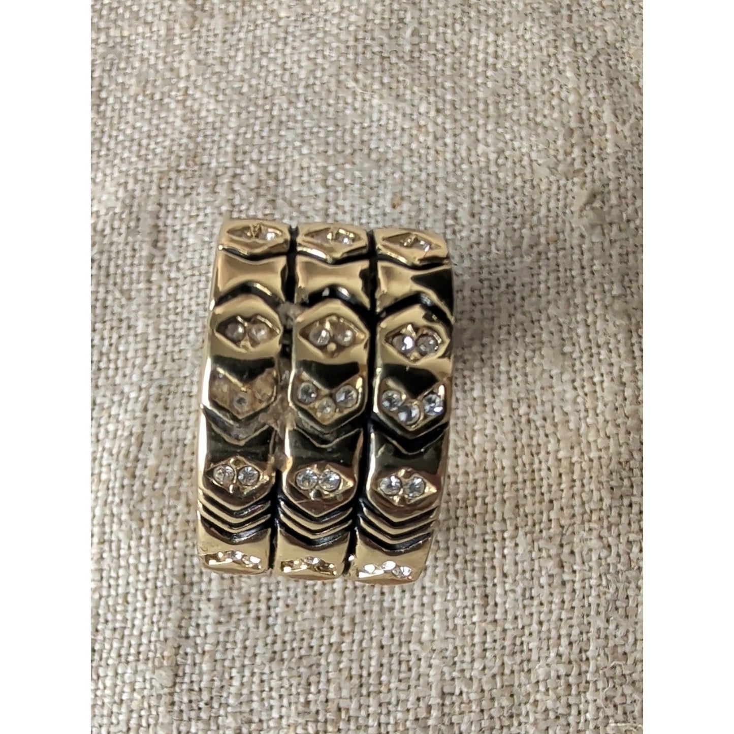 Vintage Inspired House of Harlow 1960 Gold Tone Rhinestone Statement Ring Boho Luxe Tribal Chic
