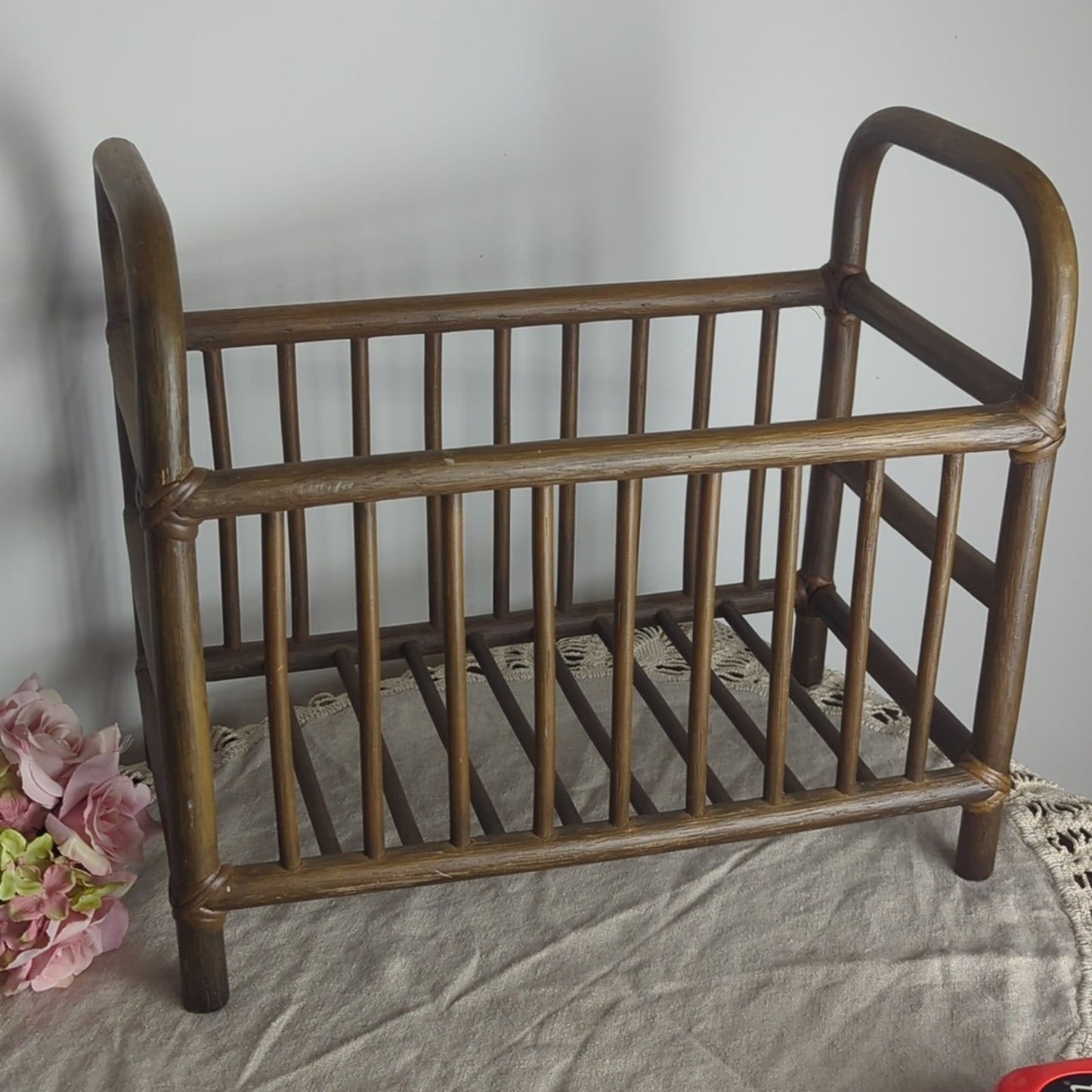 Vintage Bamboo Magazine Rack Towel Storage Rattan Book Holder Mid-century