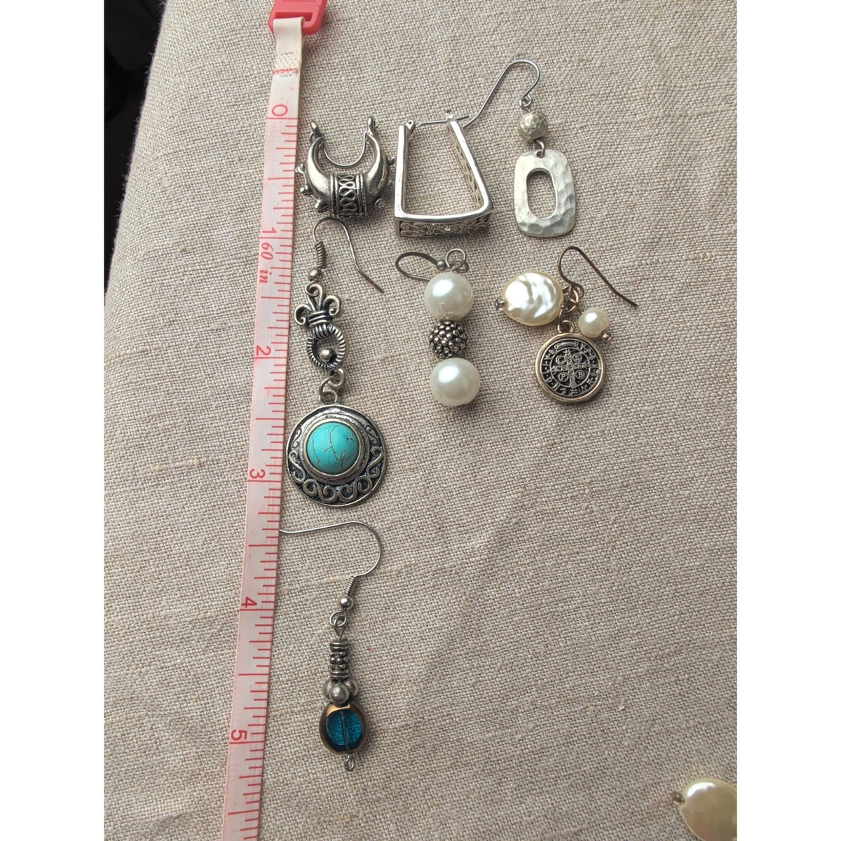 Seven Pair Earring Set Boho Tribal Silver Tone Faux Pearl /Turquoise