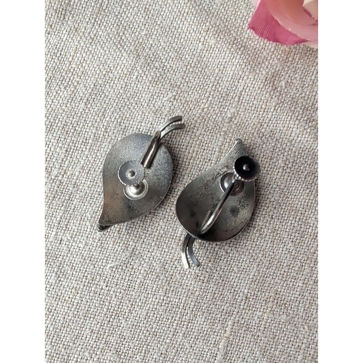 40's/50'sGermany Sterling Silver Leaf Earrings  Mid Century Screw Back Botanical