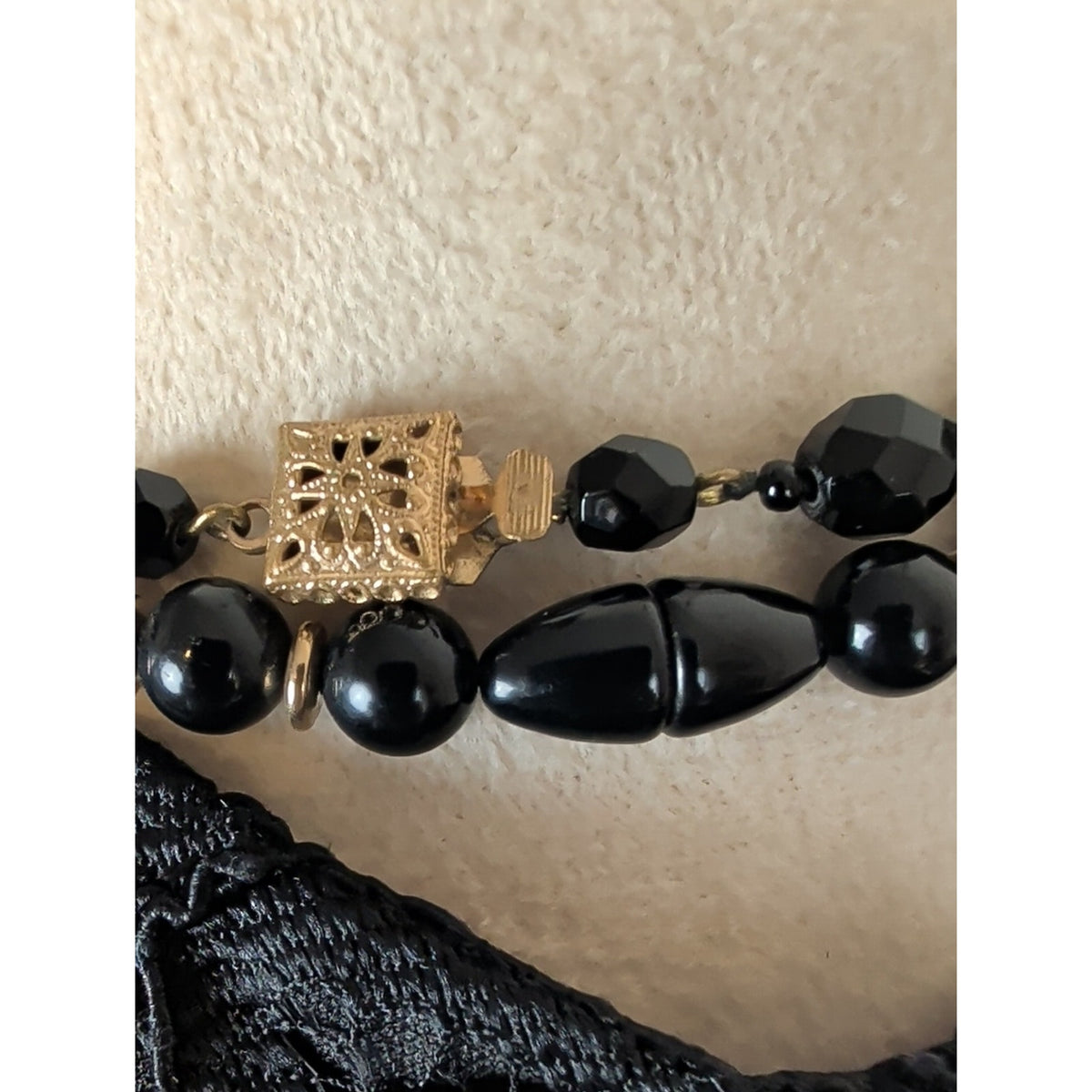 Curated Vintage Black Glass Layering Necklace Set 2 Double Strand Romantic Goth