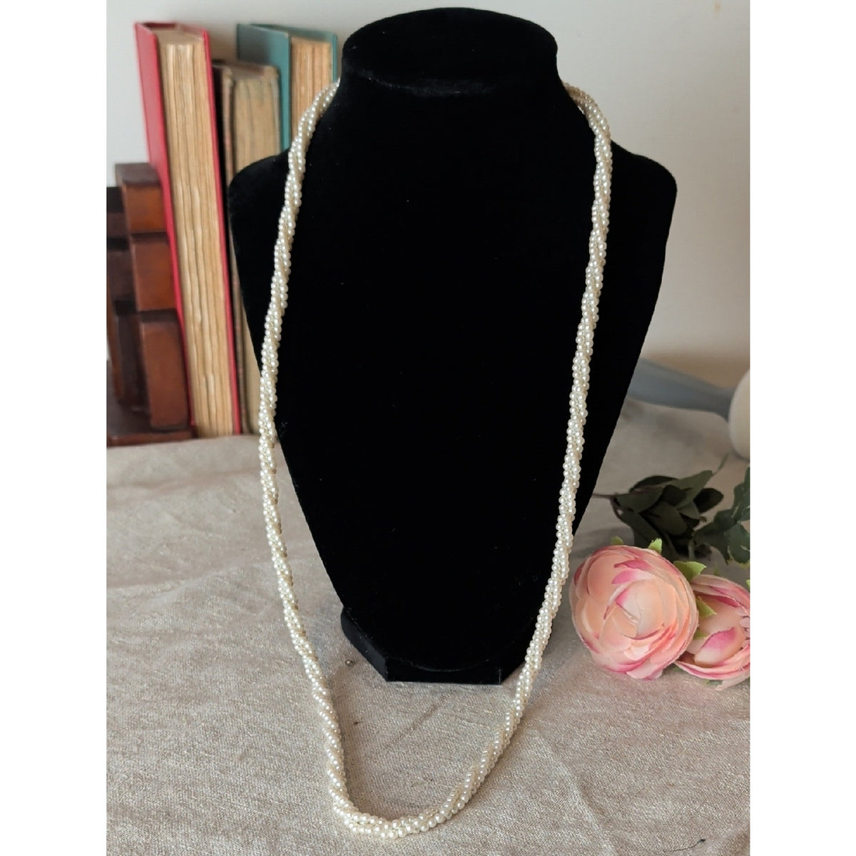 Vintage Twisted Faux Pearl Necklace Multi Strand Mid Century Glam
