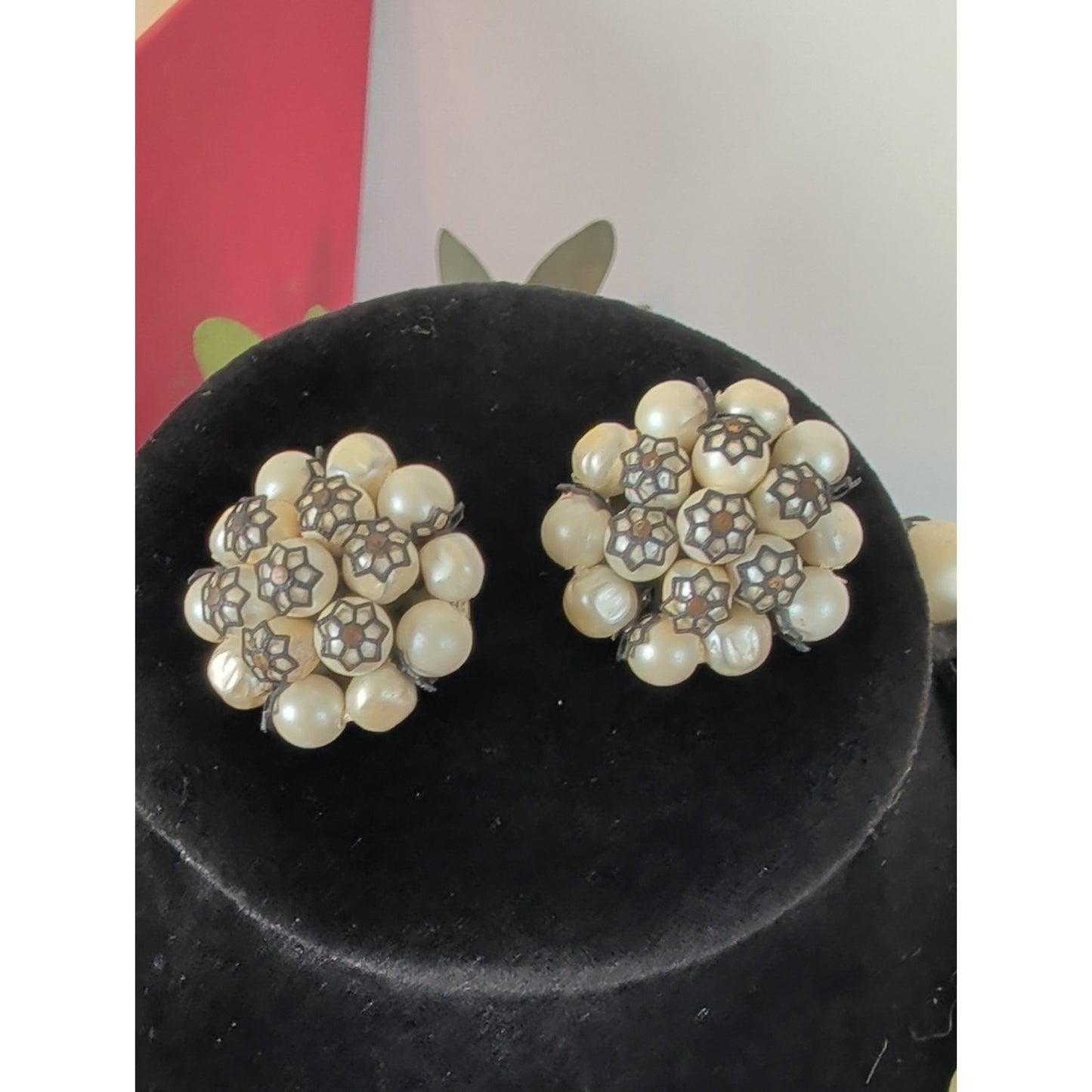 Signed Laguna Faux Pearl Necklace & Clip Earring Set Vintage 1950s Mid-Century