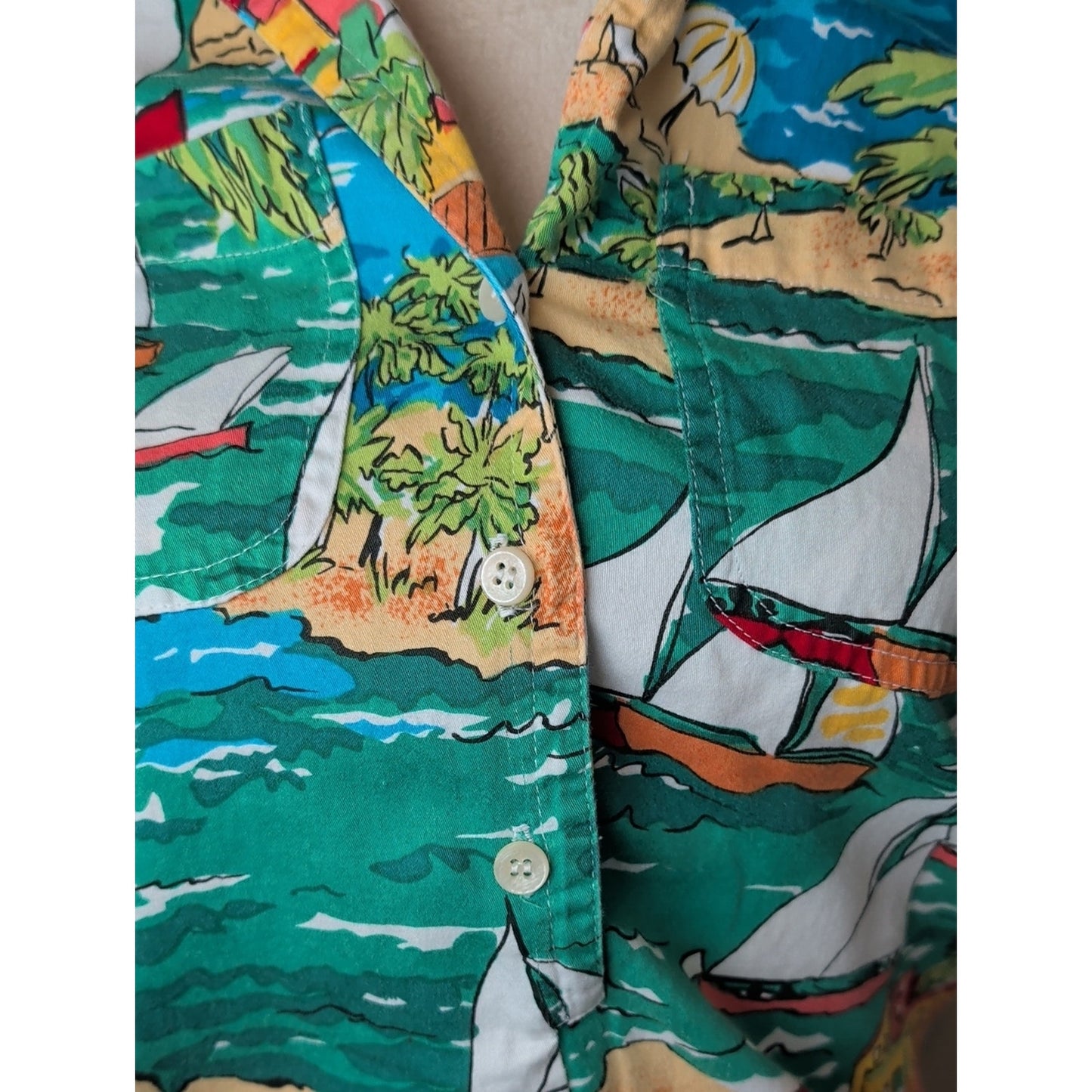 Vintage Bushwacker Sailboat Island Print Sleeveless Popover Top 90s Coastal