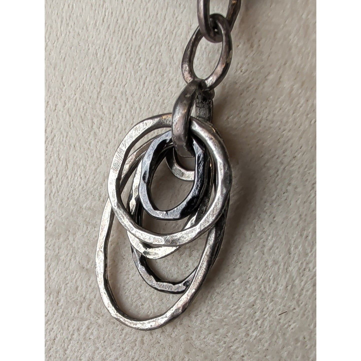 Artisan Hammered Silver Tested Multi Hoop Pendant Necklace Mixed Metal Modernist