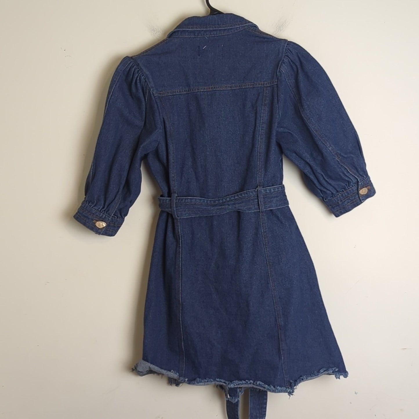 NWOT L'atiste Trench Jean Jacket Abstract Buttons Puff Sleeves Women's Medium