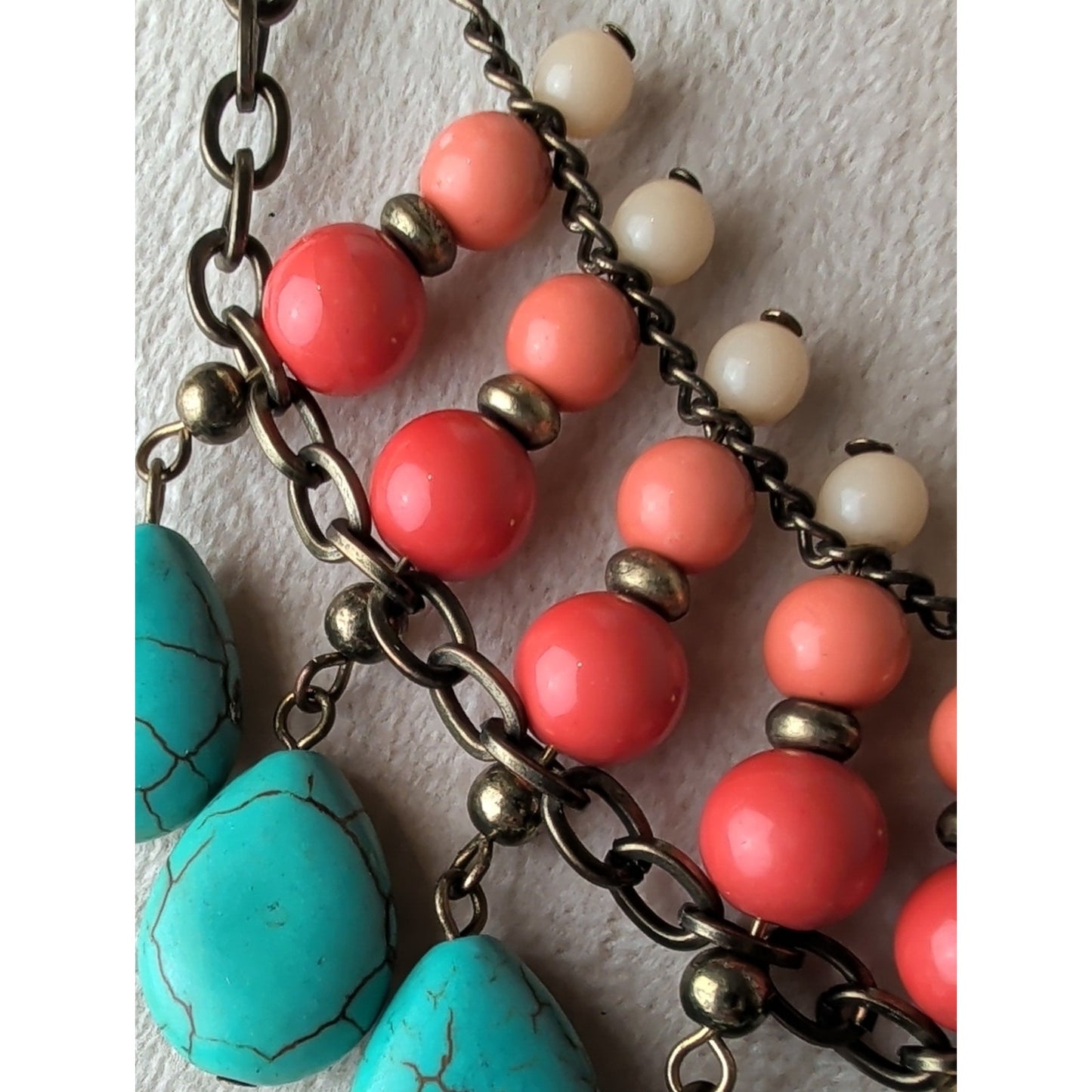 Turquoise Coral Glass Bead Bib Necklace Boho Southwestern Statement Necklace