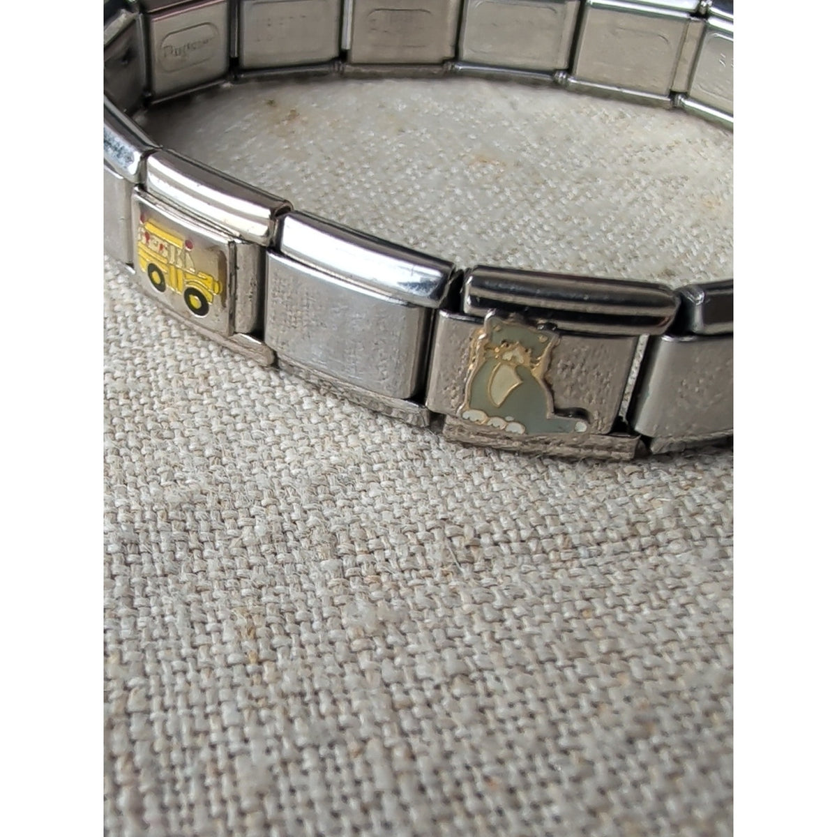 Pugster Silver-Tone Italian Charm Bracelet with Yellow & Orange Enamel Accents