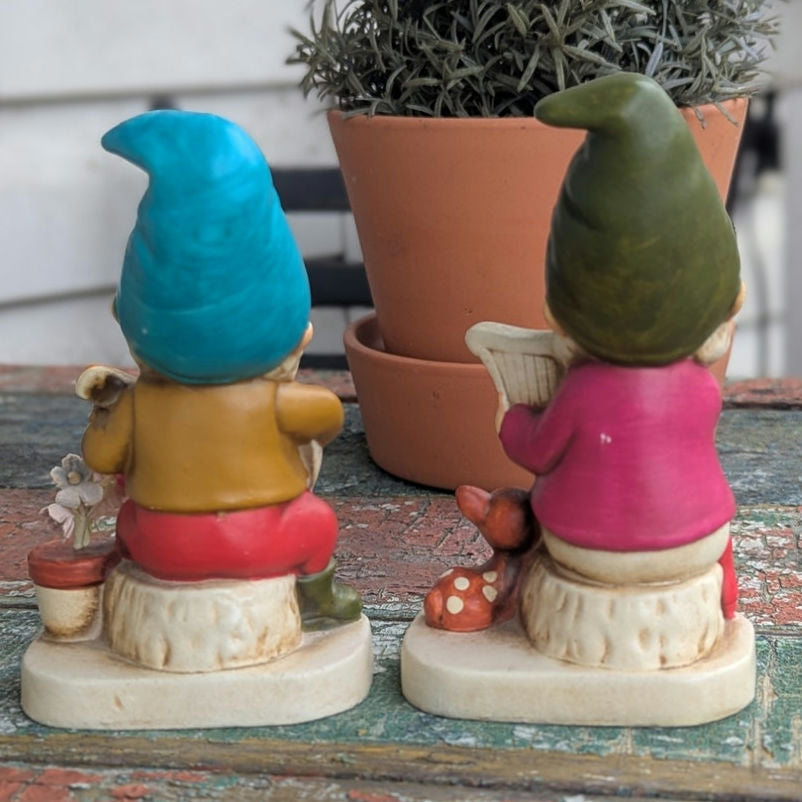 VTG 1970's Happy Musician Gnomes Cottage Fairy Whimsical Figures