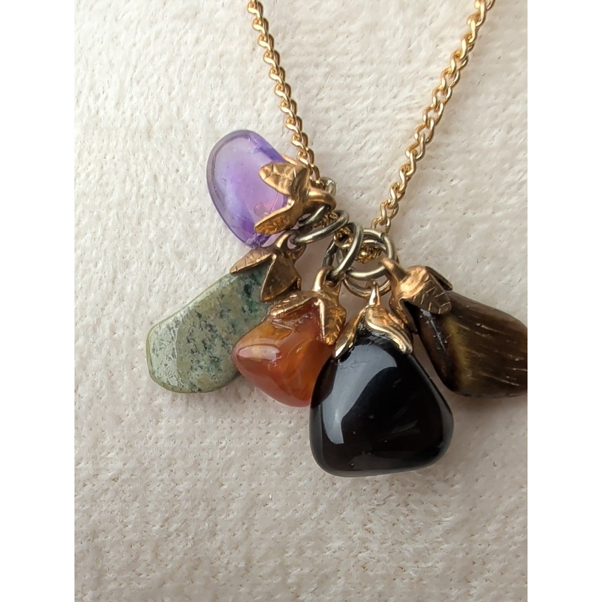 Genuine Mixed Gemstone Cluster Necklace Amethyst Tiger Eye Fairy Luxe