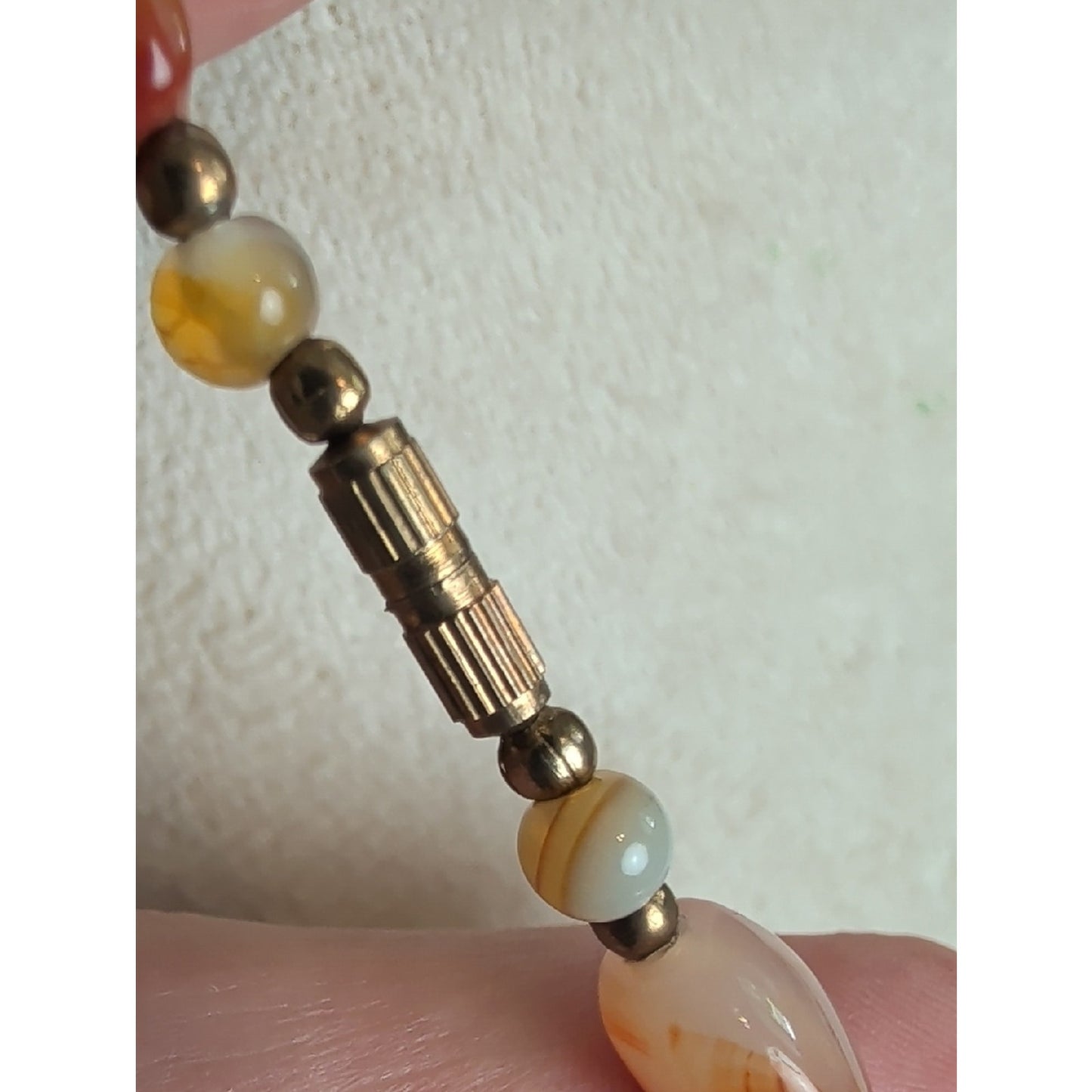 Vintage Natural Stone Beaded Necklace 19" Artisan Agate Aventurine Barrel Clasp